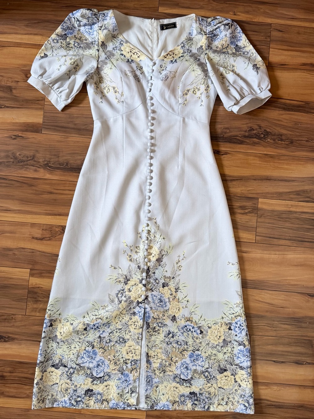 Carisa Cottagecore Floral V-Neck Puff Sleeve Midi Dress - Picture 1 of 10